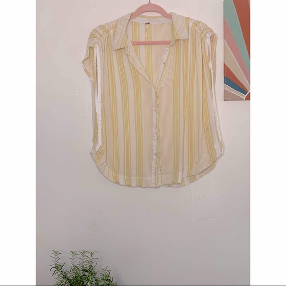 Free People Yellow Button Up Top - Picture 3 of 5